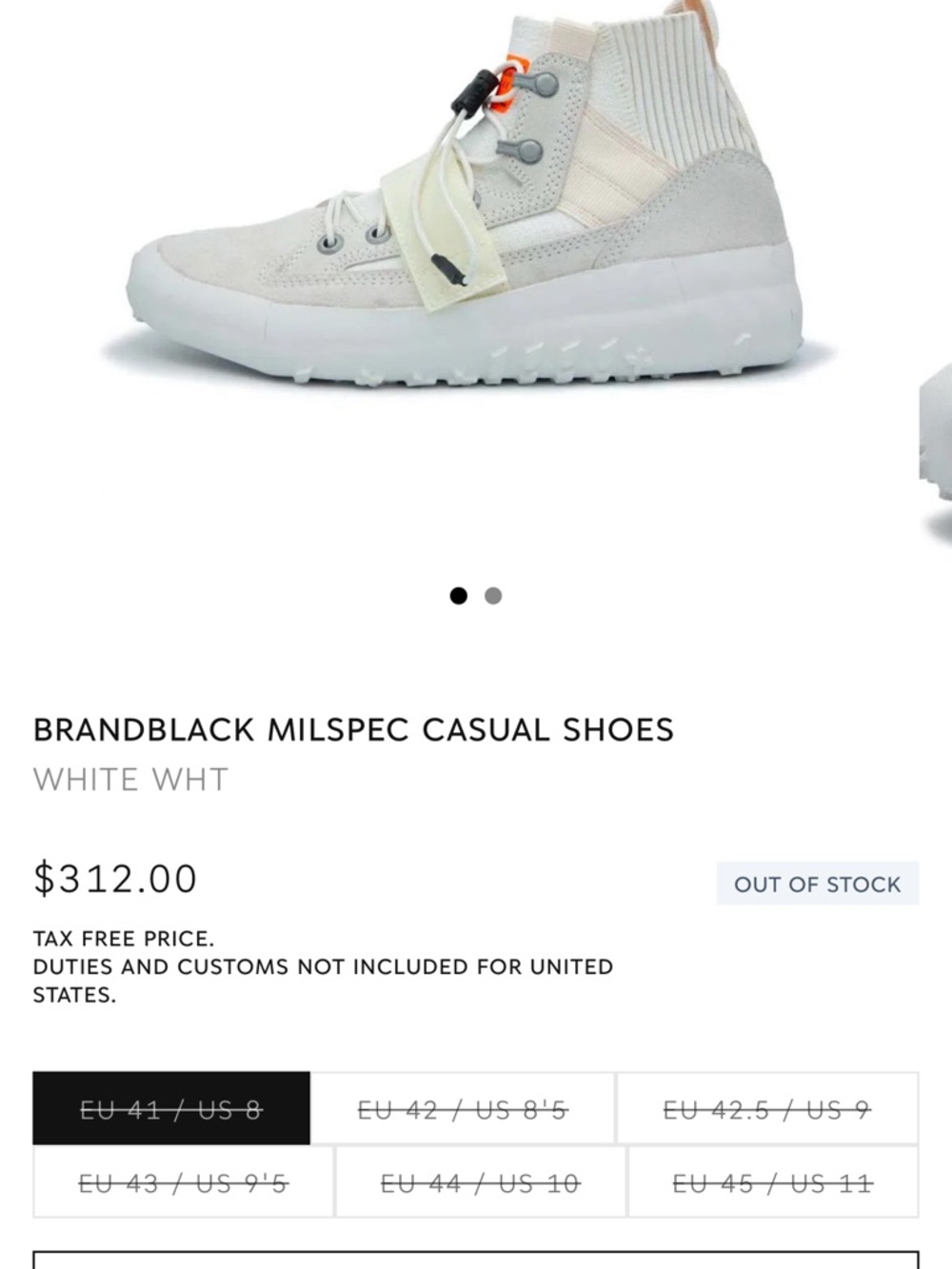 Brandblack ' MilSpec Casual Sneakers - White sz 7.5m / 9 w new in box !!